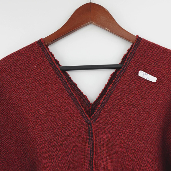 LEMLEM Poncho Sweater Rust Wool Woven Oversized Rach Southwestern Art to Wear - Picture 2 of 16